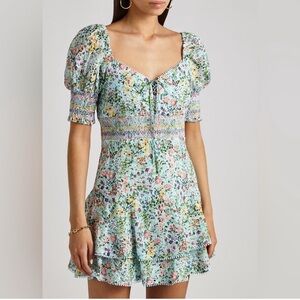 ALICE + OLIVIA Crawford Mini Dress in Coastal Gardens Powder Blue
